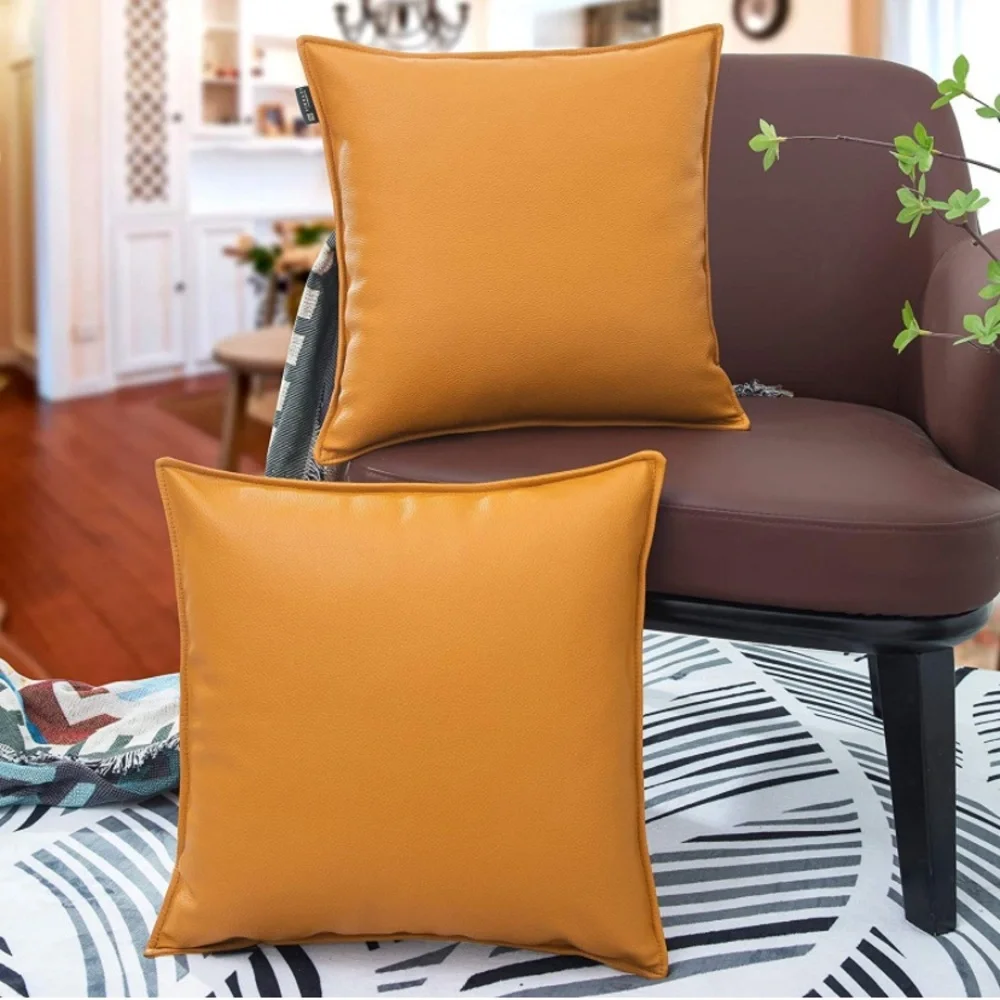 Luxury Home | Elegant Golden Mustard Yellow  Faux Leather Throw Pillow Covers